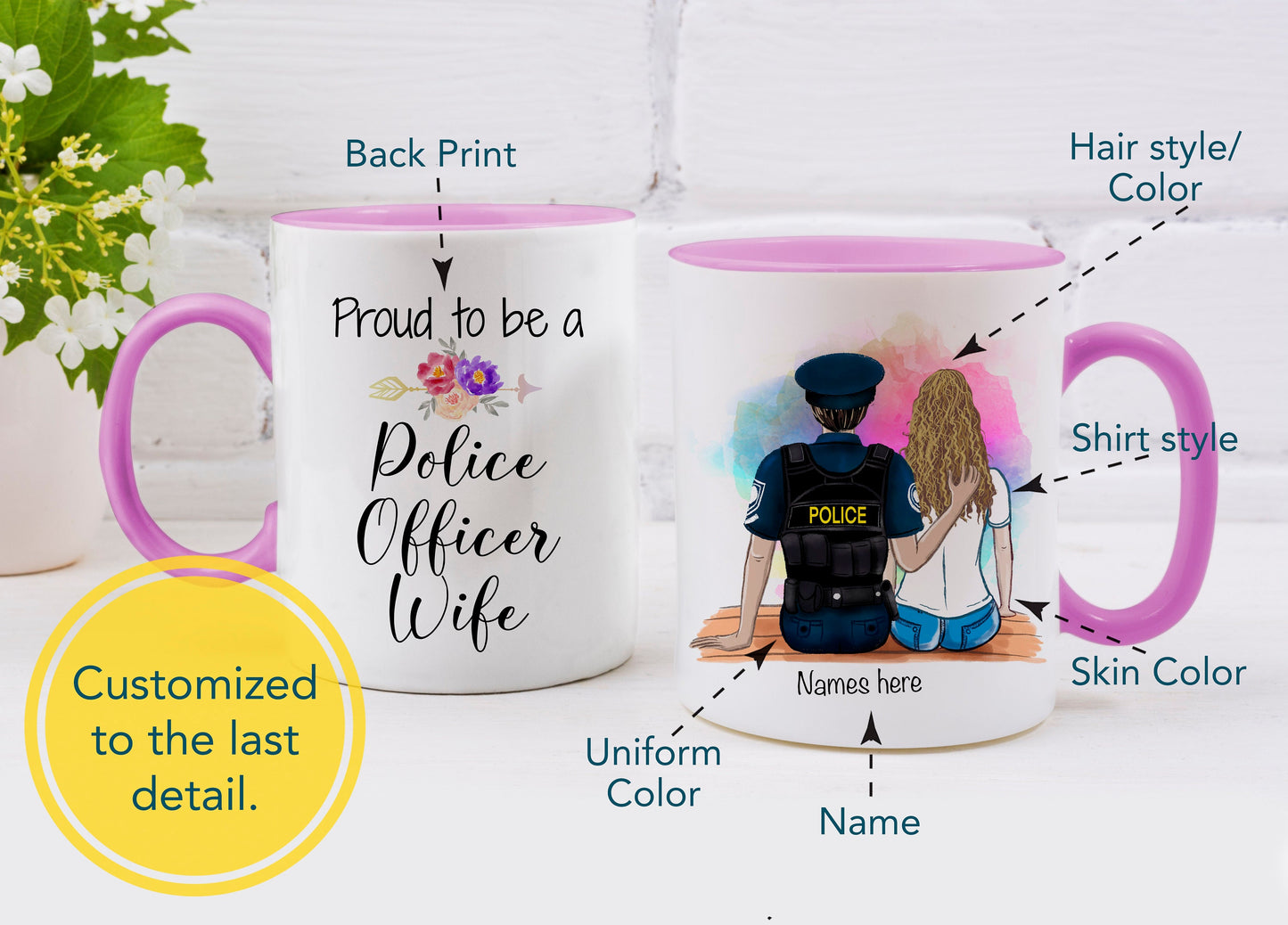 Customized Police Couple Mug - Police Wife Mug - Police Wife Gift - Police Husband - Proud Police Wife - Customizable Mug - Couples Mug