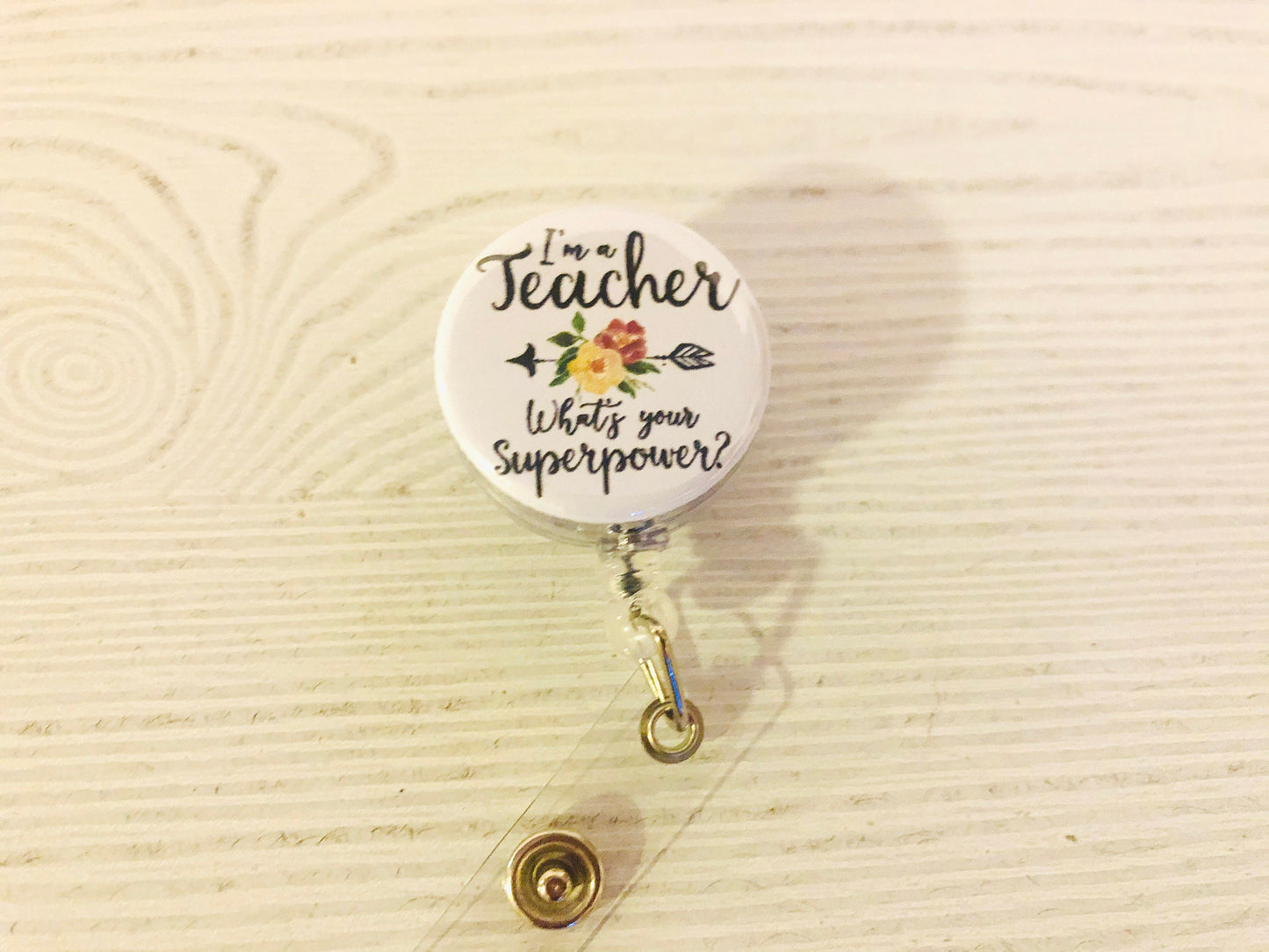 I'm a Teacher, What's your superpower, Teacher Badge Reel, Retractable badge holder, ID Badge Reel, Teacher gift, Badge Reel, ID Holder