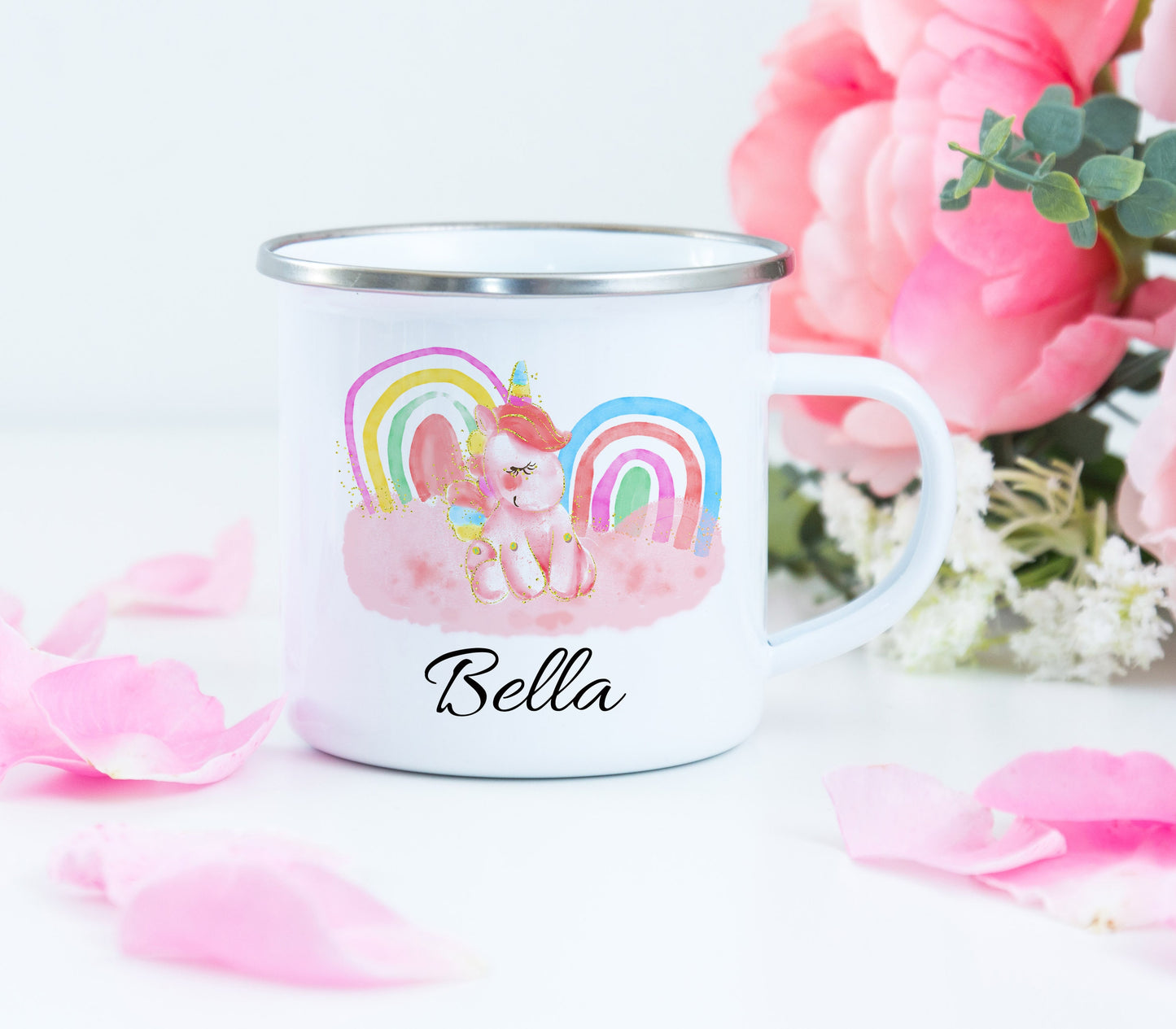 Personalized Camp Mug - Unicorn Rainbow Camping Mug - Unicorn Enamel Mug - Personalized Camping Mug - Rainbow Unicorn Mug - Kids Mug