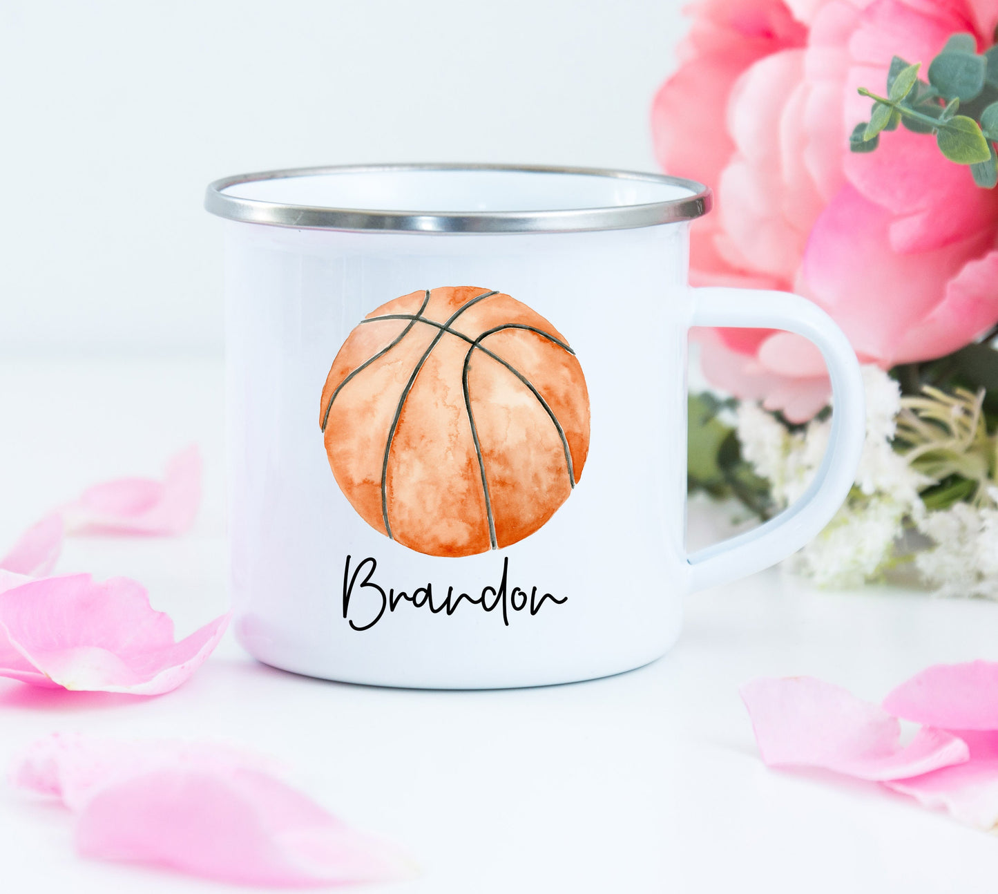 Personalized Camping Mug - Basketball Camping Mug - Basketball Enamel Mug - Personalized Camping Mug - Basketball Mug - Kids Mug