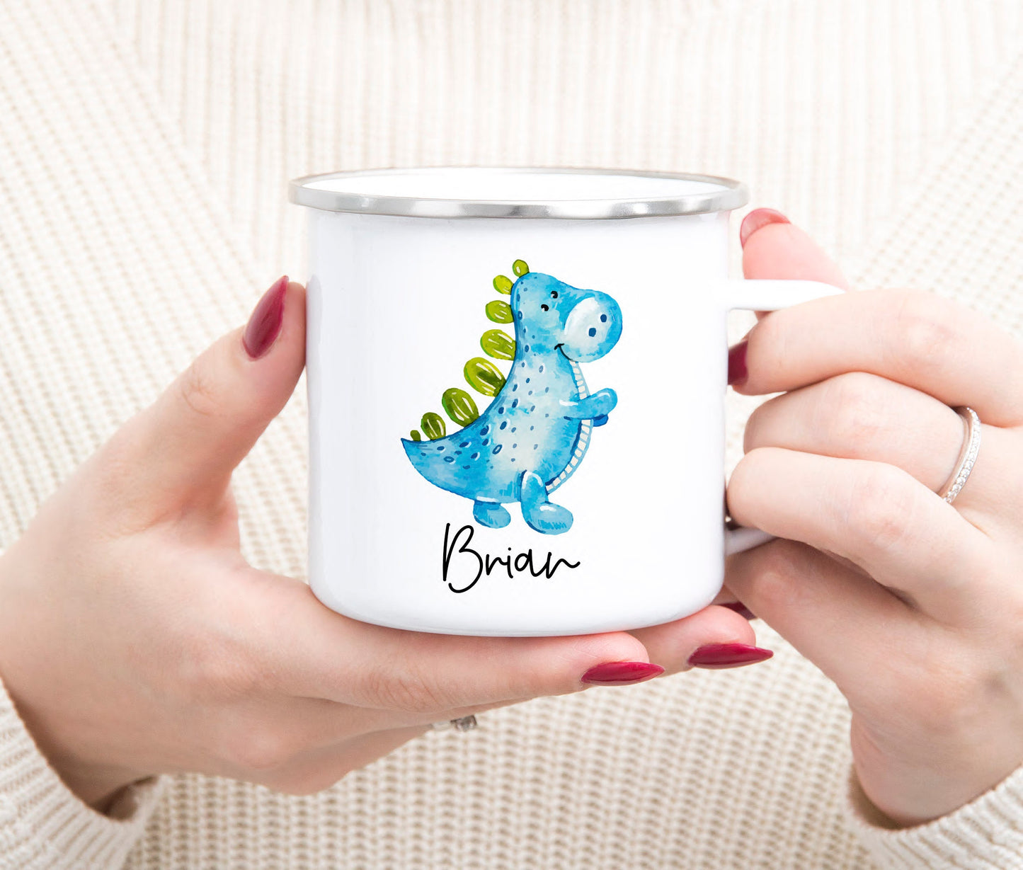 Personalized Camping Mug - Blue Dinosaur Camping Mug - Dinosaur Enamel Mug - Custom Camping Mug - Enamel Mug - Blue Dino Mug - Kids Mug