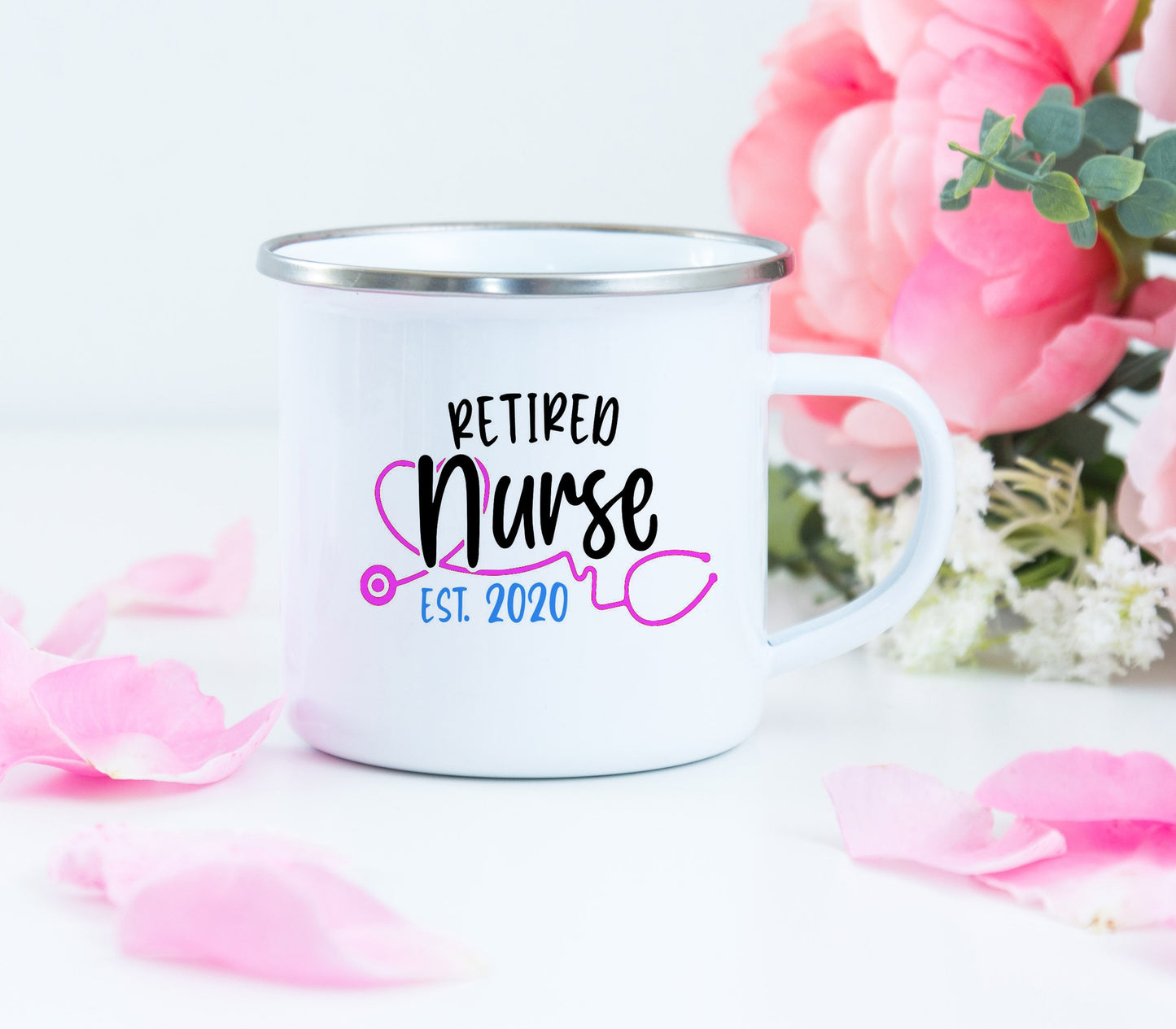Retired Nurse Camping Mug - Personalized Retired Nurse Enamel Mug - Retired RN Mug - Nurse Gift - Retired Nurse Gift - Retired RN Gift
