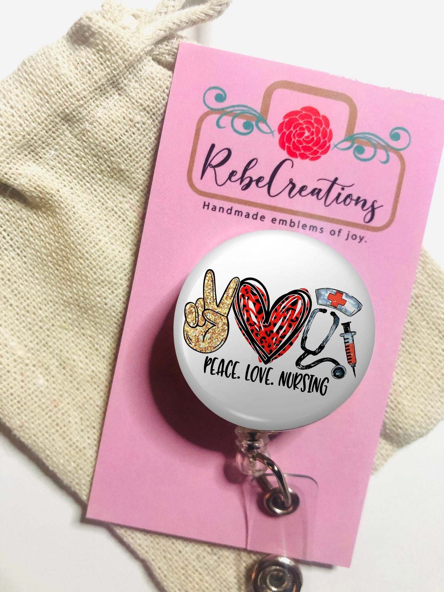 Peace love nursing - Nurse Badge Reel - RN Badge Reel - ID Retractable badge, ID Badge Reel - Nurse Gift