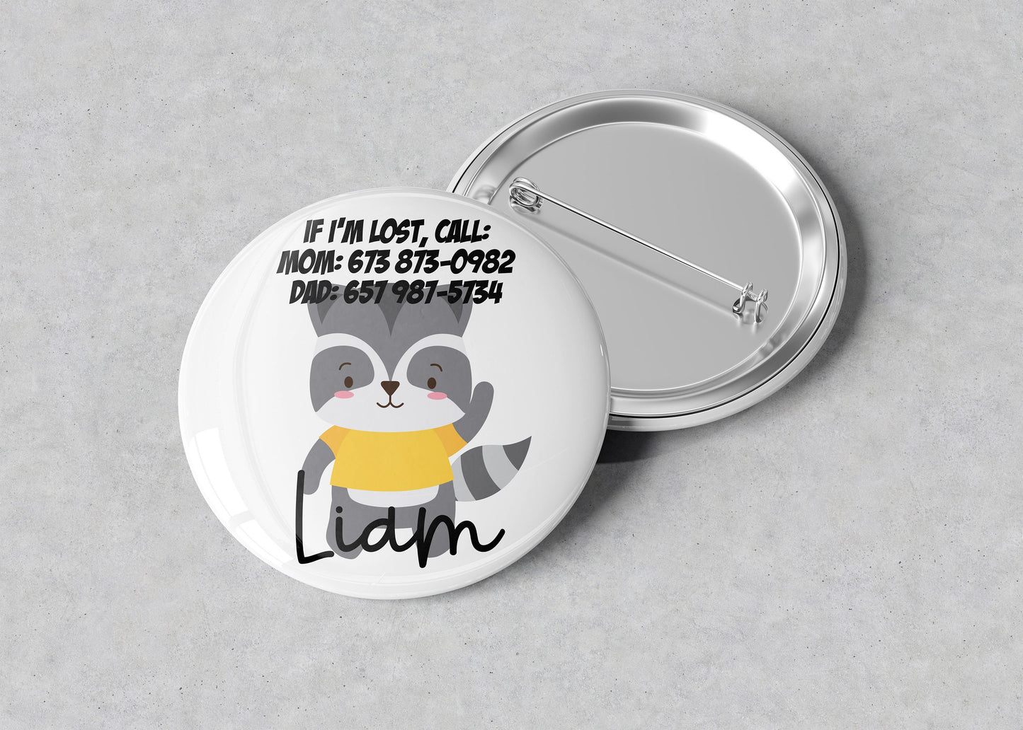 Personalized Emergency Contact Button Badge - Emergency Contact Button Pin - Child Emergency Contact Badge - Child Pin