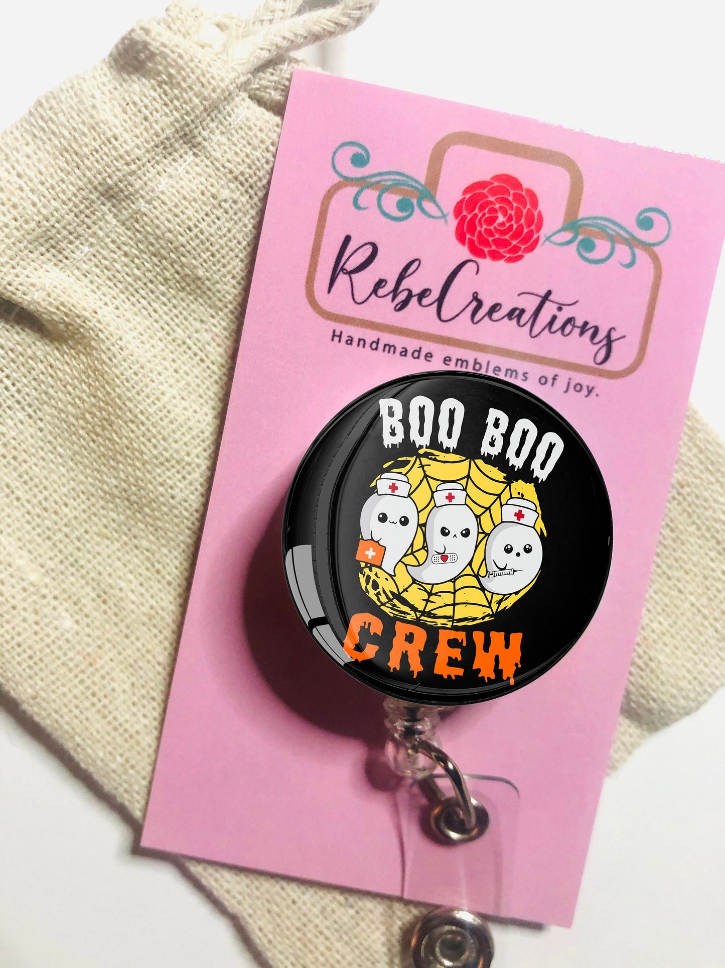 Halloween Nurse Badge Reel - Boo Boo Crew Nurse Badge - Halloween RN Badge Reel - ID Retractable badge, ID Badge Reel - Nurse Gift