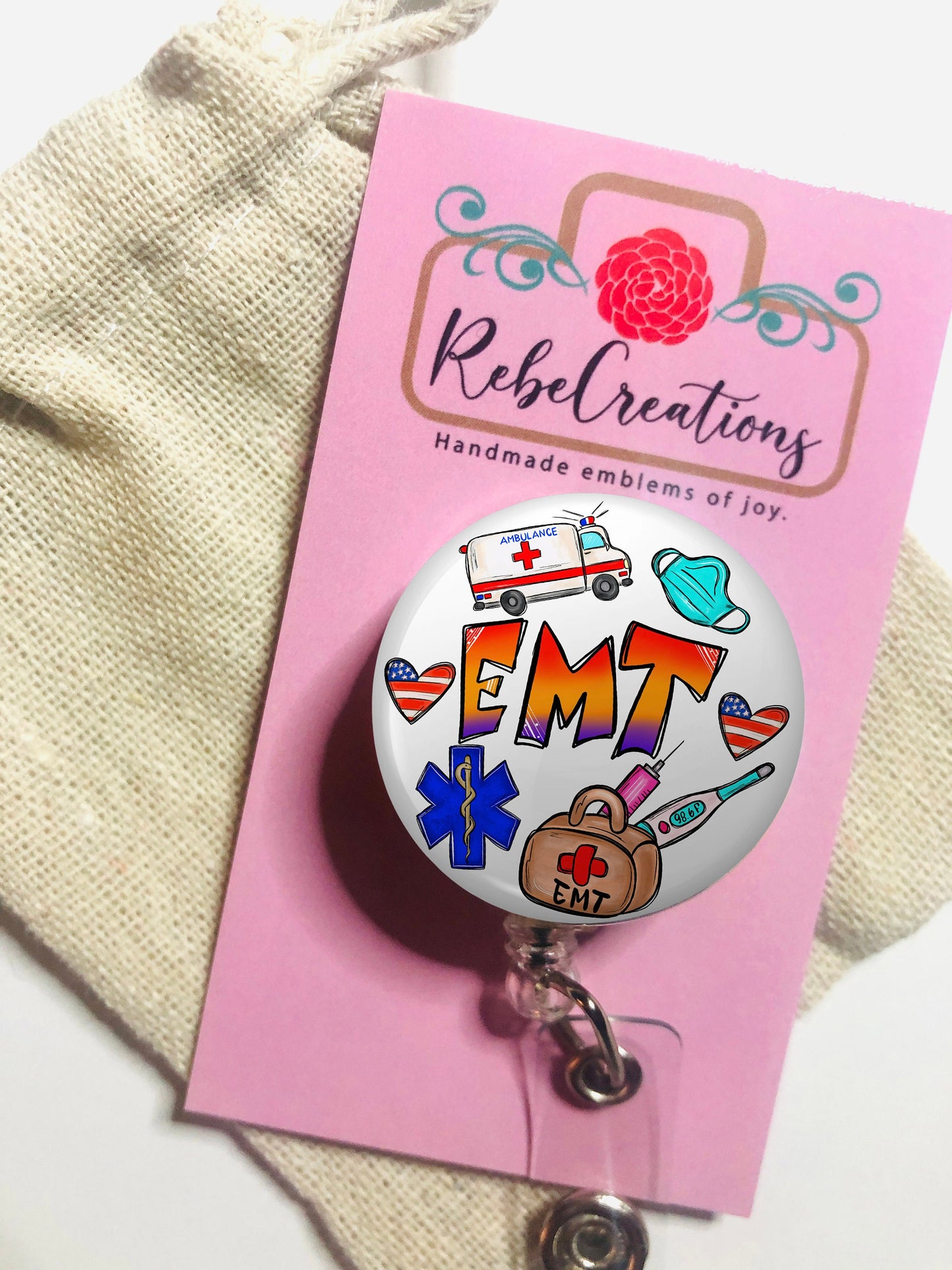 Emt Badge Reel - Paramedic ID Retractable badge, ID Badge Reel - Paramedic Gift - Emt Gift