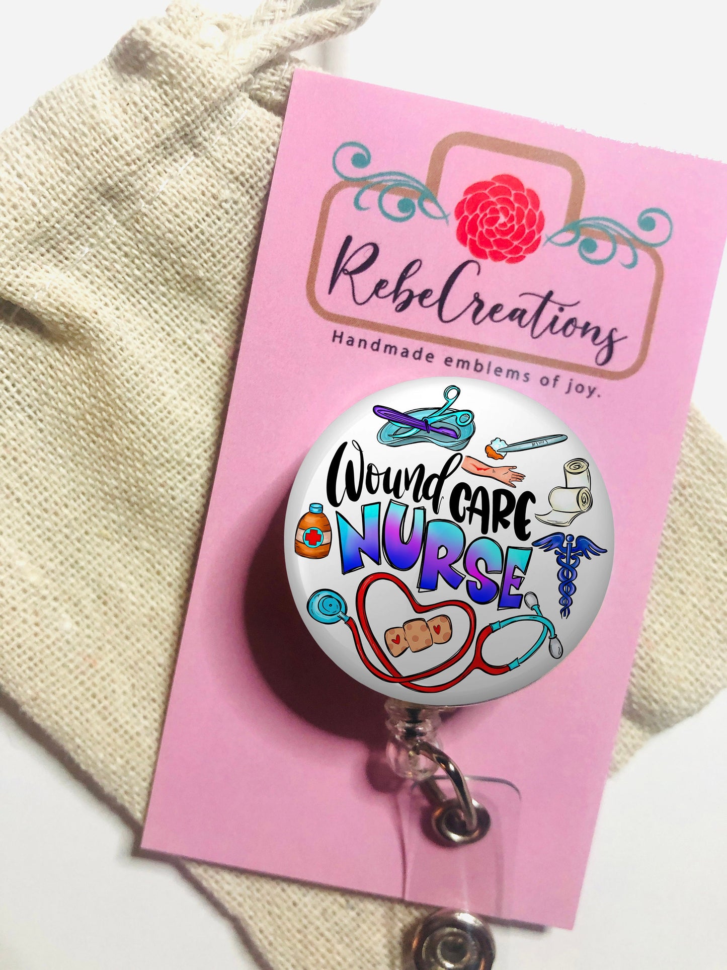 Wound Care Nurse Badge Reel - Wound Rn ID Badge Reel - ID Retractable badge, ID Badge Reel - Wound Care rn Gift, Wound Nurse Gift