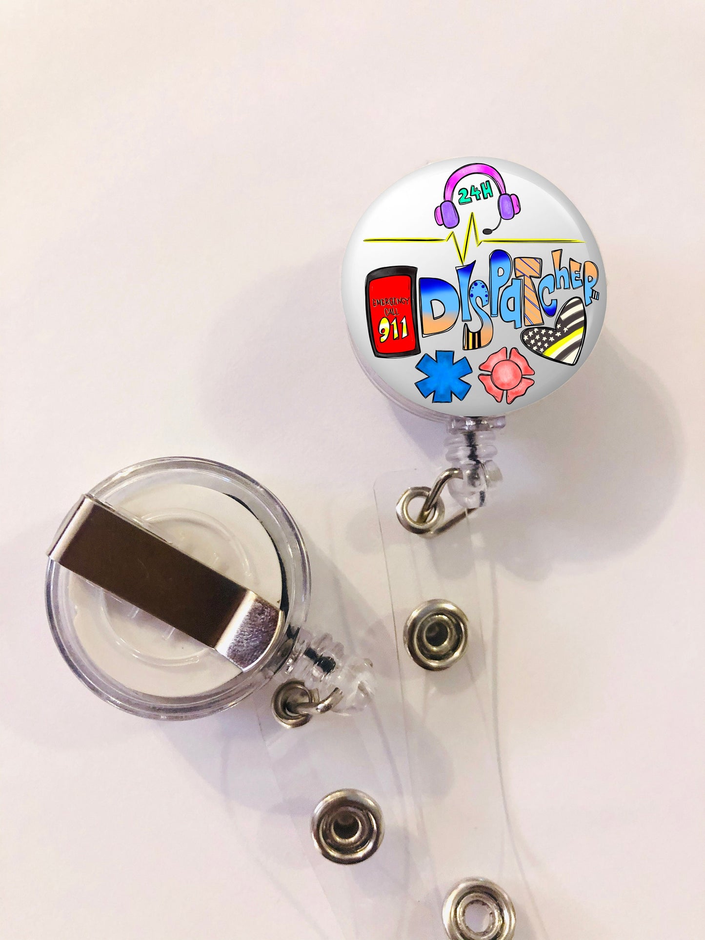 911 Dispatcher Badge Reel - 911 Dispatcher ID Badge Reel - ID Retractable badge, ID Badge Reel - Dispatcher Gift