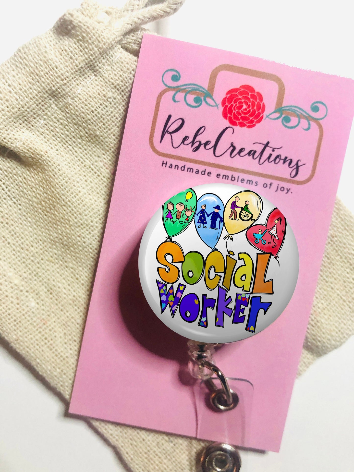Social Worker Badge Reel - Social Worker ID Badge Reel - ID Retractable badge, ID Badge Reel - Social Worker Gift