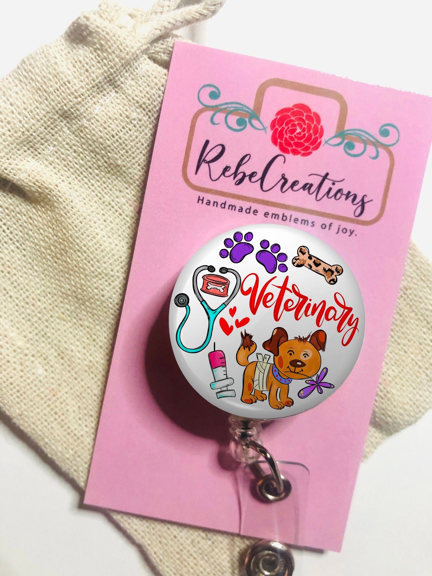 Veterinarian Badge Reel - Vet ID Badge Reel - ID Retractable badge, ID Badge Reel - Veterinarian Gift