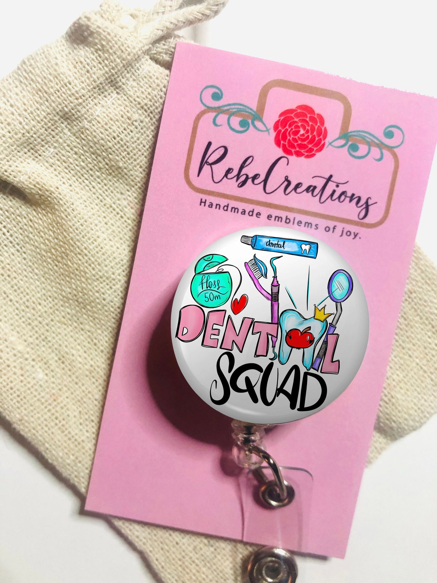 Dental Squad Badge Reel - Dentist Dental Assistant ID Badge Reel - ID Retractable badge, ID Badge Reel - Dental Squad Gift - Dentist Gift