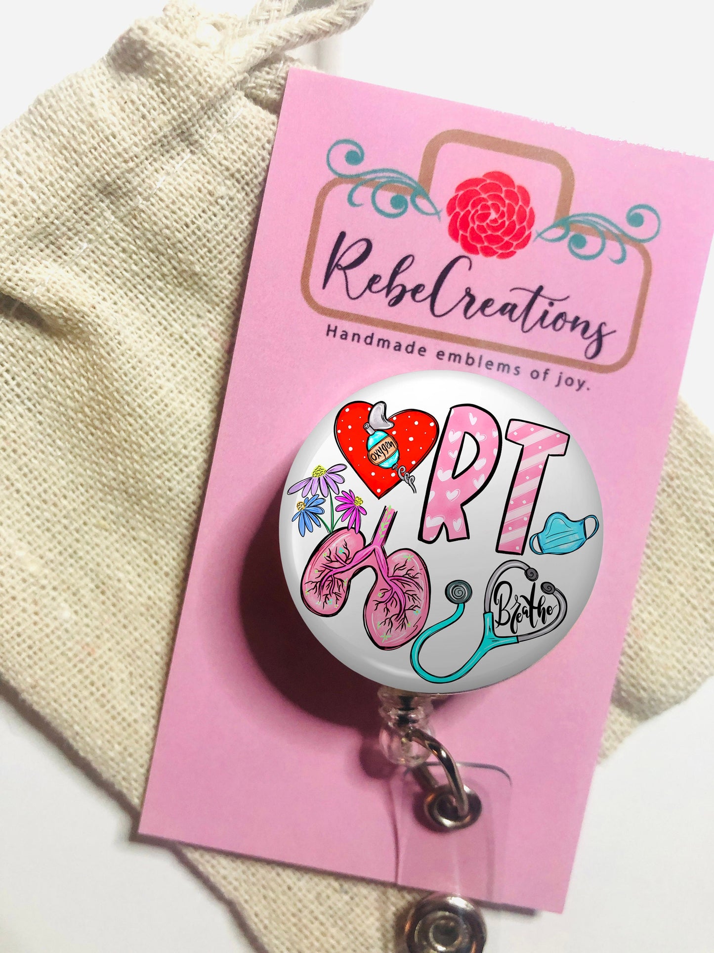 Respiratory Therapist Badge Reel - RT Badge Reel - ID Retractable badge, ID Badge Reel - Rt Gift