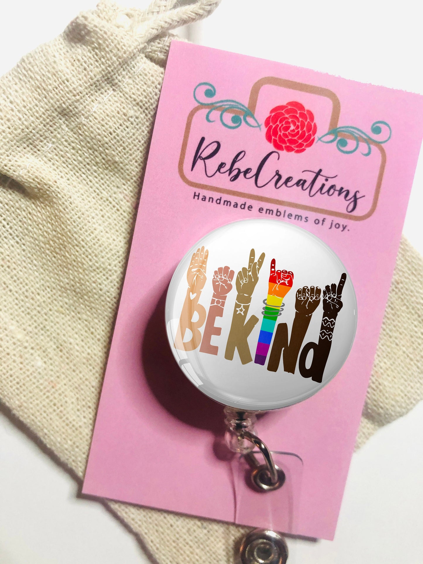 Be Kind Rainbow Badge Reel - Be Kind ID Badge Reel - ID Retractable badge, ID Badge Reel