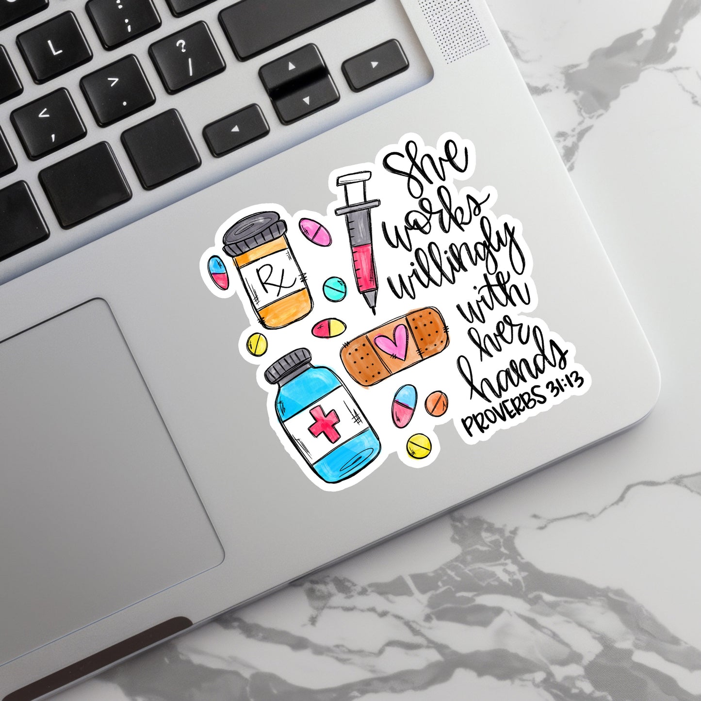 Pharmacist Sticker - She Works Willingly with Her Hands Sticker - Pharmacy Sticker - Pharmacy Tech Sticker - Decorative Sticker - Sticker