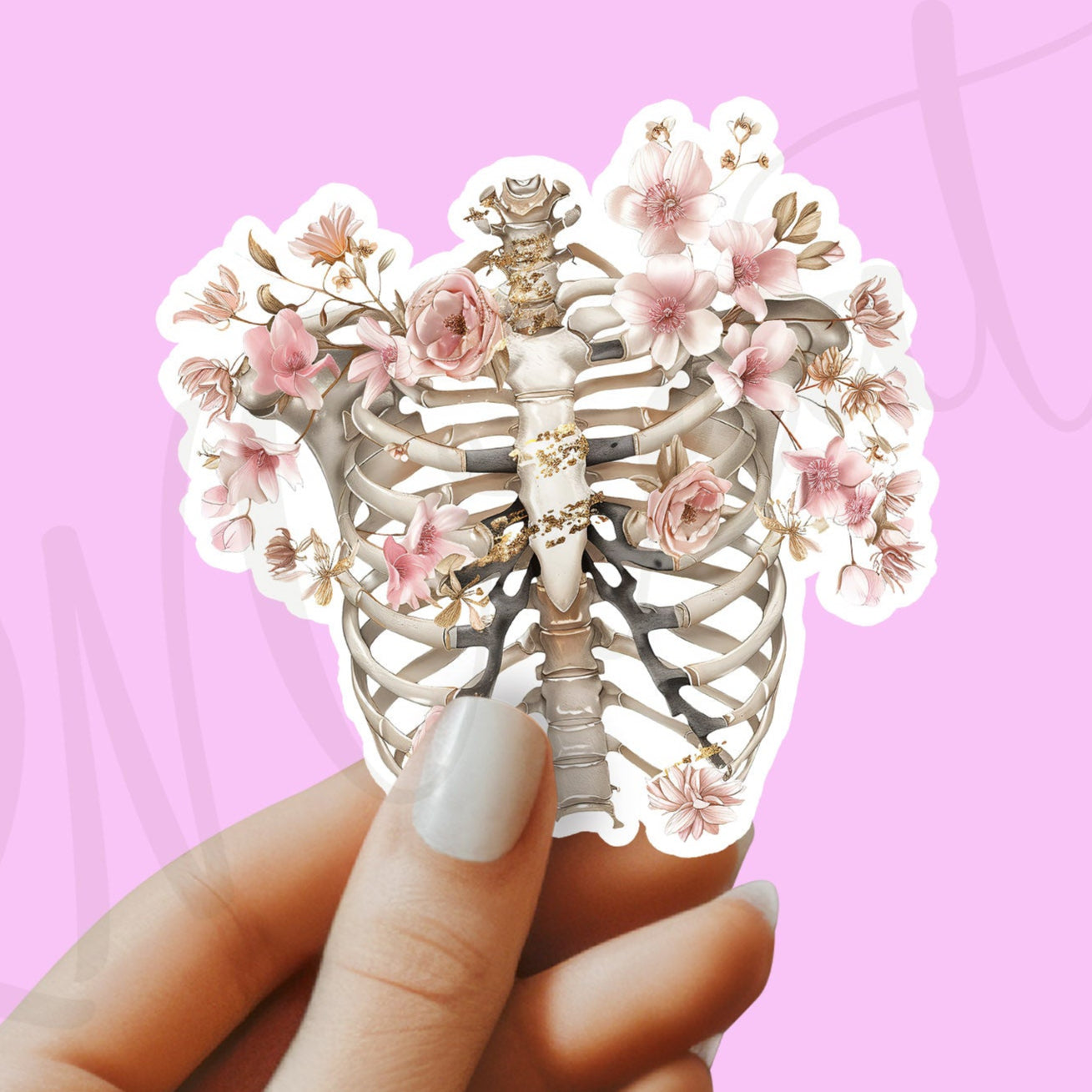 Ribs Sticker - Ribs with Flower Sticker - Anatomy Sticker - Medical Sticker - Medical Gift - Decorative Sticker - Sticker