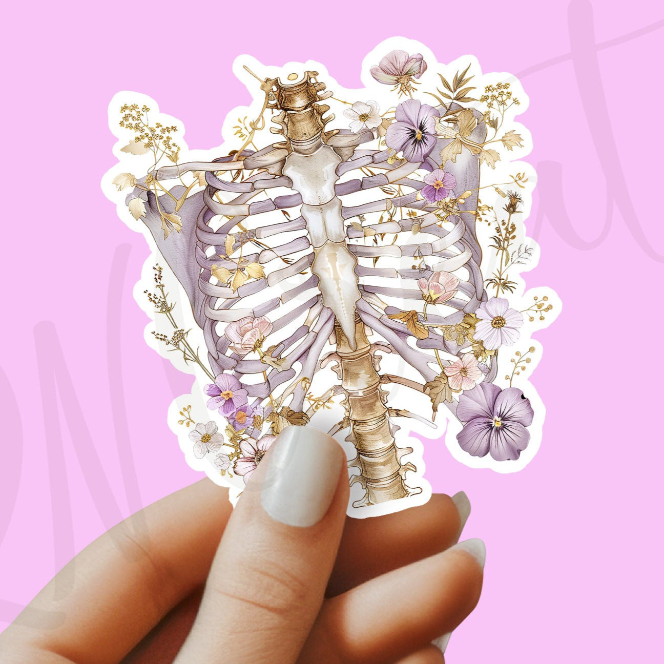 Ribs Sticker - Ribs with Flower Sticker - Anatomy Sticker - Medical Sticker - Medical Gift - Decorative Sticker - Sticker
