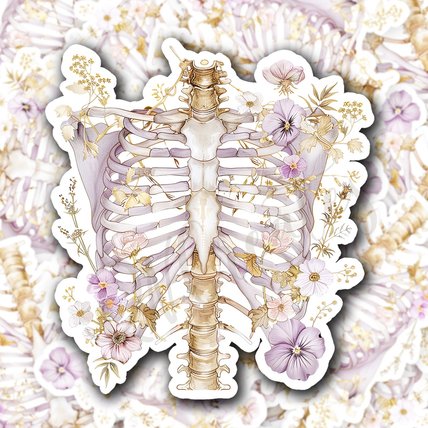 Ribs Sticker - Ribs with Flower Sticker - Anatomy Sticker - Medical Sticker - Medical Gift - Decorative Sticker - Sticker