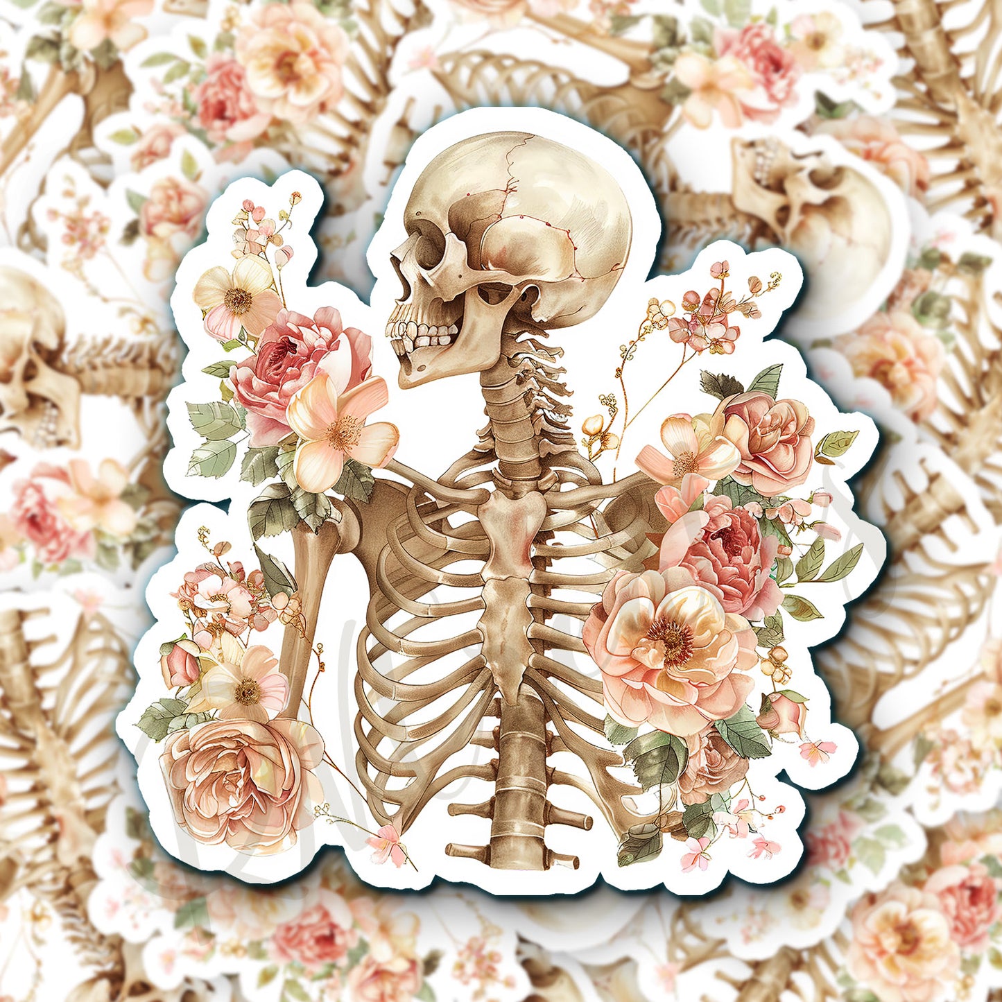 Skeleton Sticker - Skeleton with Flower Sticker - Anatomy Sticker - Medical Sticker - Medical Gift - Decorative Sticker - Sticker