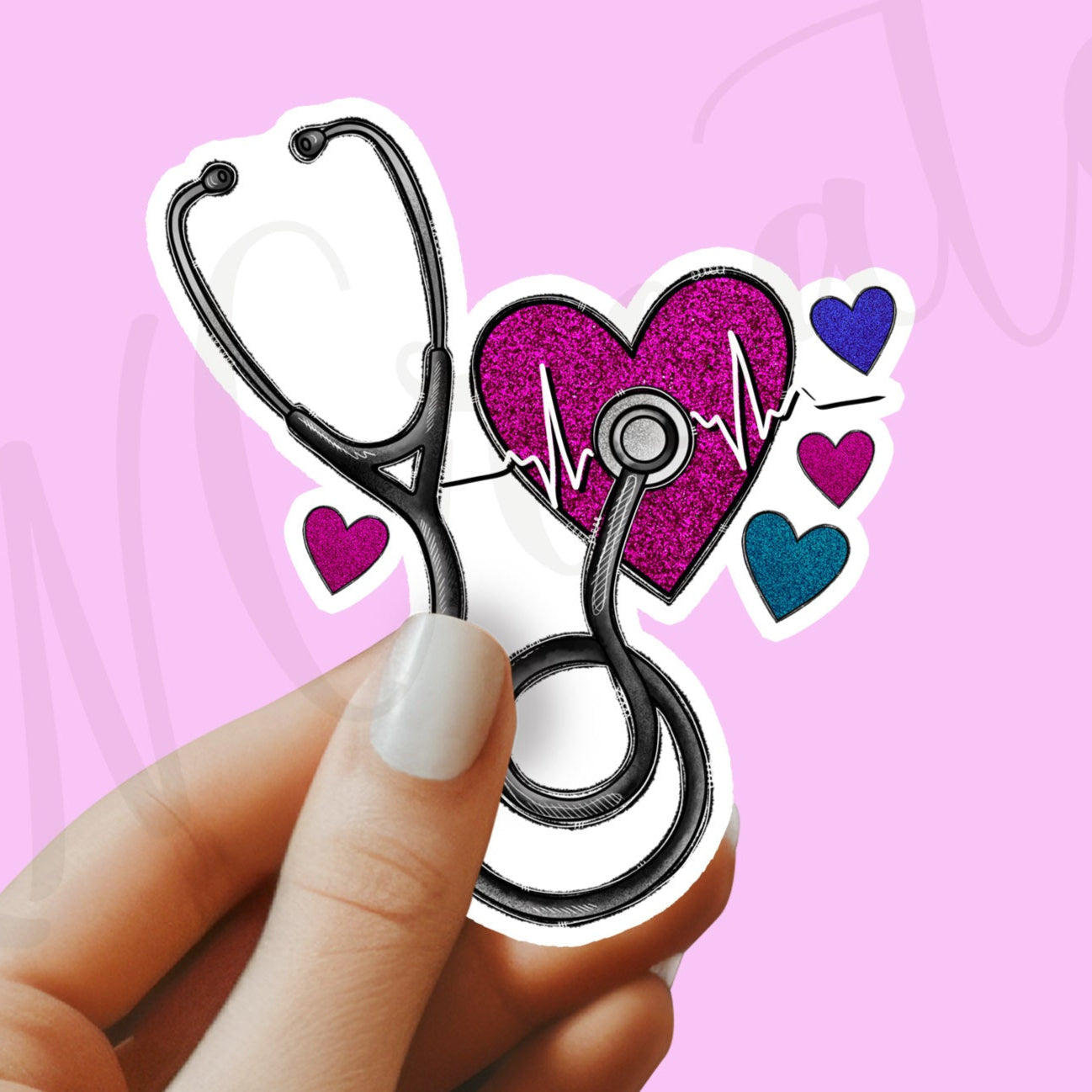 Stethoscope with hearts Sticker - Nurse Sticker - RN Sticker - Nurse Gift - Decorative Sticker - Sticker