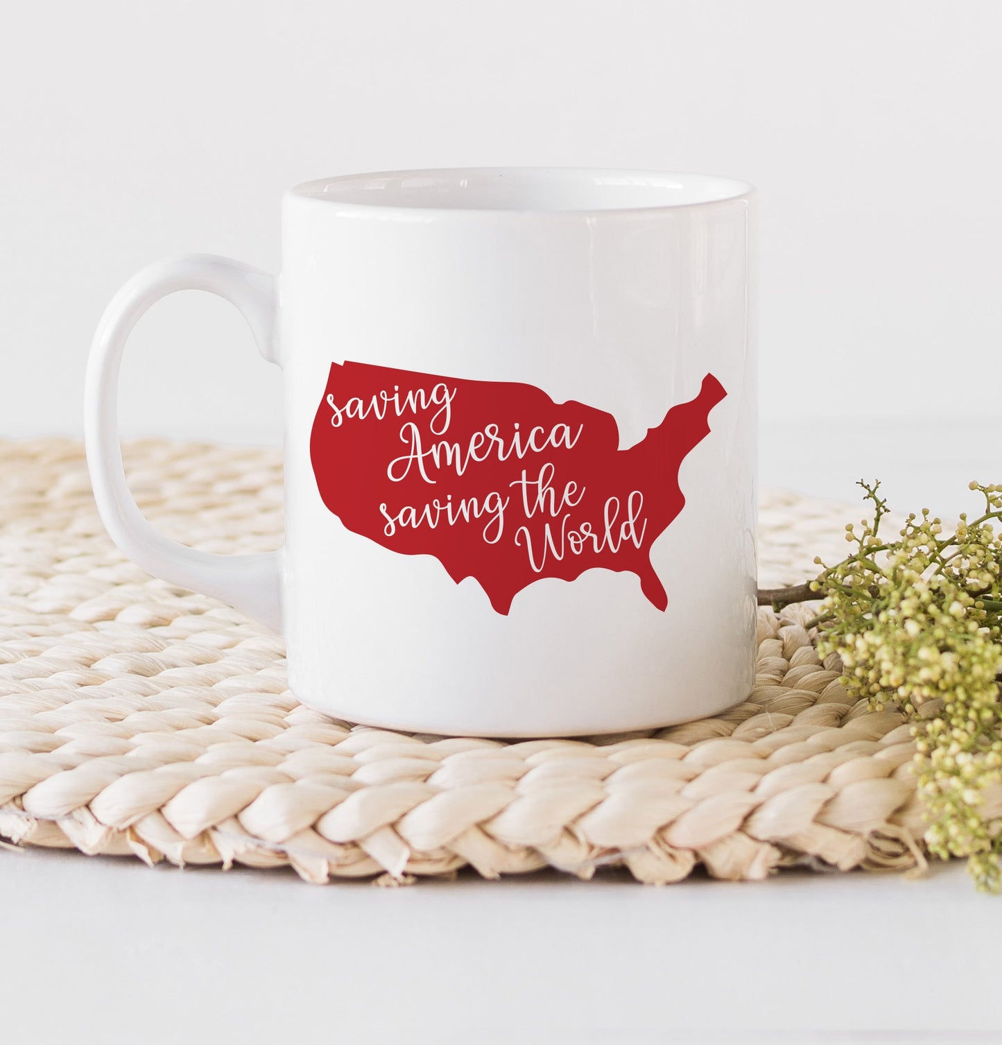 Saving America Saving the World Mug - Soldier Mug - Military Mug - Mugs - Mugs with Saying - Map of Americar
