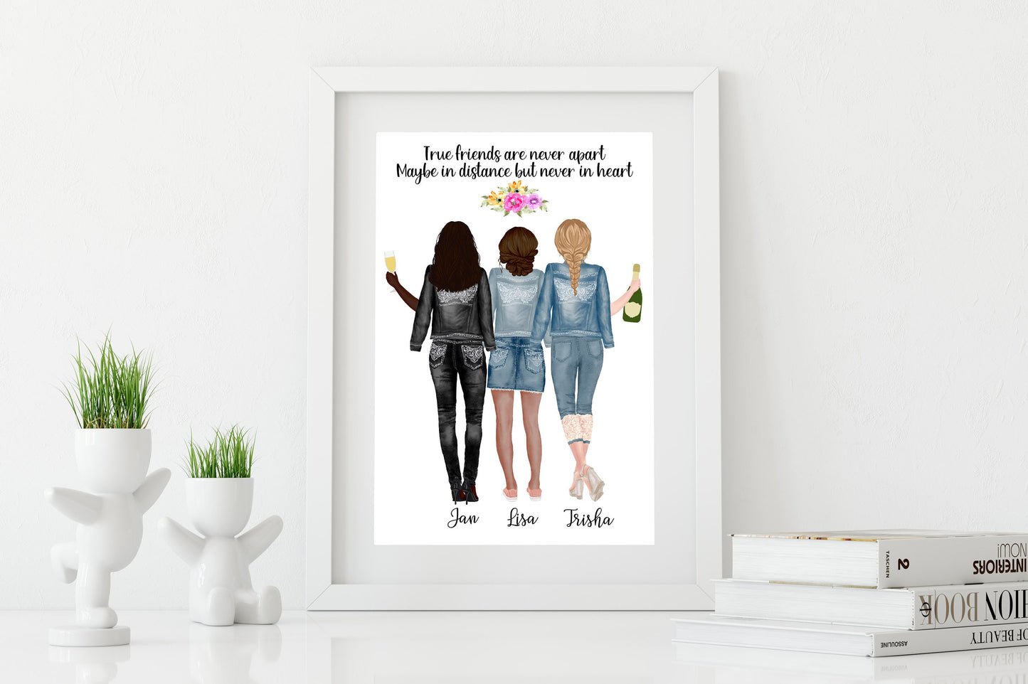 Three Best Friends Print, Customized Best Friends Print, Friendship Print, Friendship Gift, Best Friends Gift, Best Friends Keepsakes