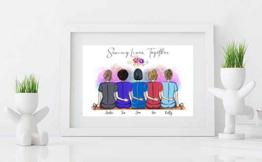Five Nurses Customized Print, Personalized Nurse Best Friend Print - Nurse Gift - Nurse Print - Nurse Customizable - Male and Female Nurses