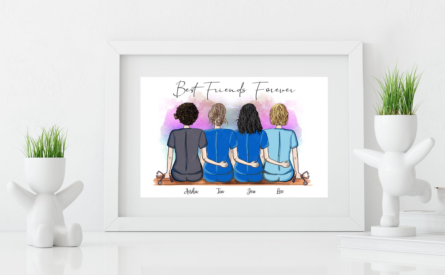 Four Nurses Customized Print, Personalized Nurse Best Friend Print - Nurse Gift - Nurse Print - Nurse Customizable - Male and Female Nurses
