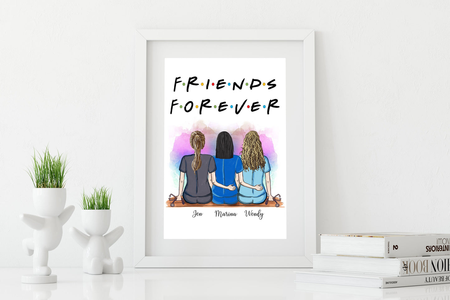 Three Nurses Customized Print, Personalized Nurse Best Friend Print - Nurse Gift - Nurse Print - Nurse Customizable - Male and Female Nurses