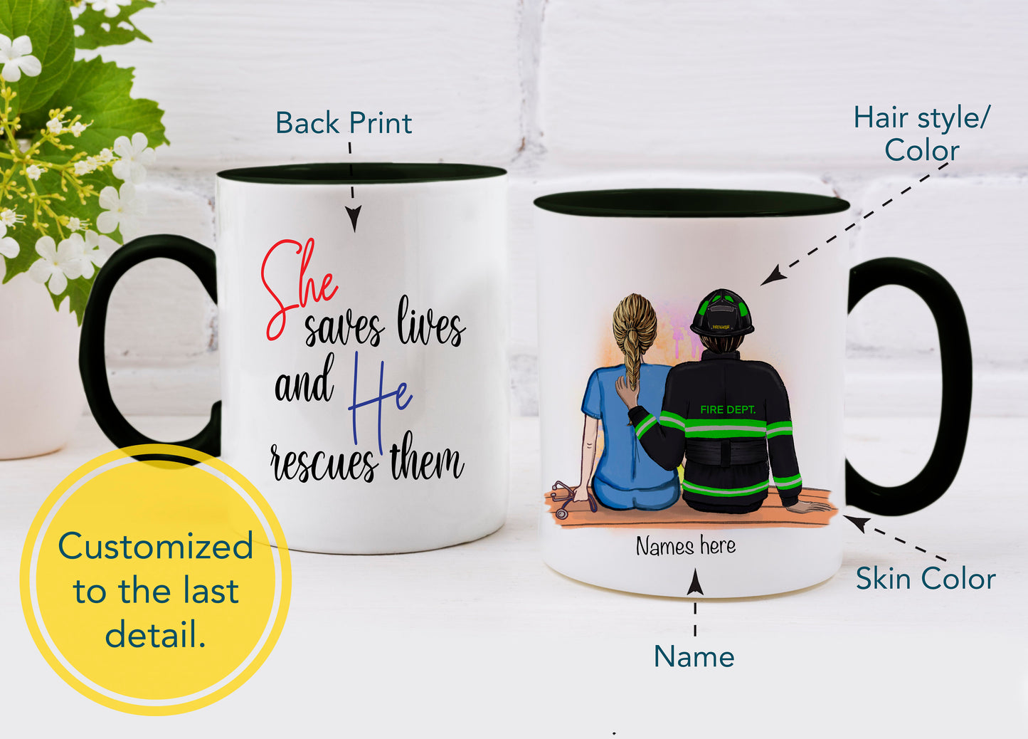 Nurse and Firefighter Couple Mug - Nurse Gift - Firefighter Gift  - Nurse Mug - Firefighter Mug - Customizable Mug
