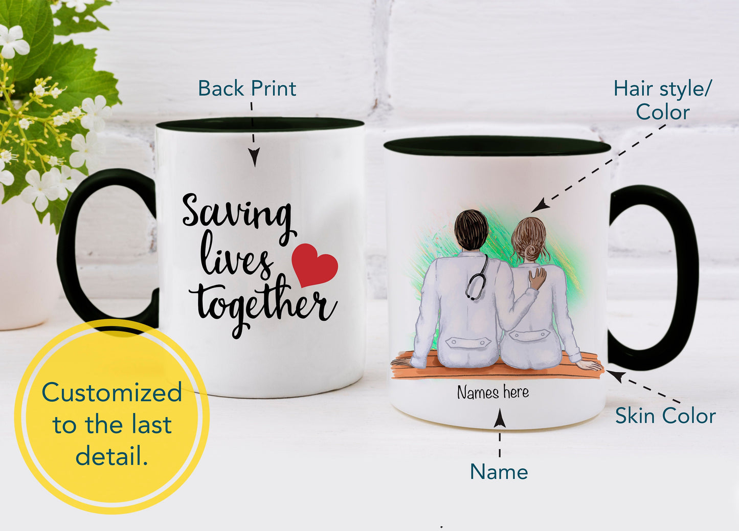Doctors Couple Mug -  Doctor Gift - Doctors Mug - Customizable Mug - Couples Mug - MD Couple - Doctor Couple