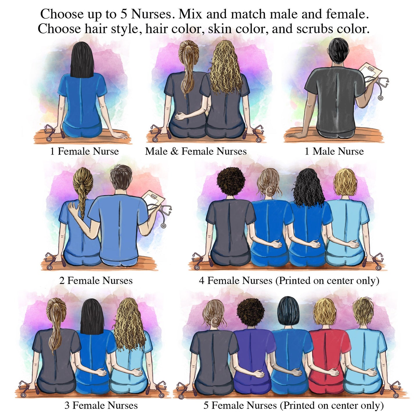 Four Nurses Customized Print, Personalized Nurse Best Friend Print - Nurse Gift - Nurse Print - Nurse Customizable - Male and Female Nurses