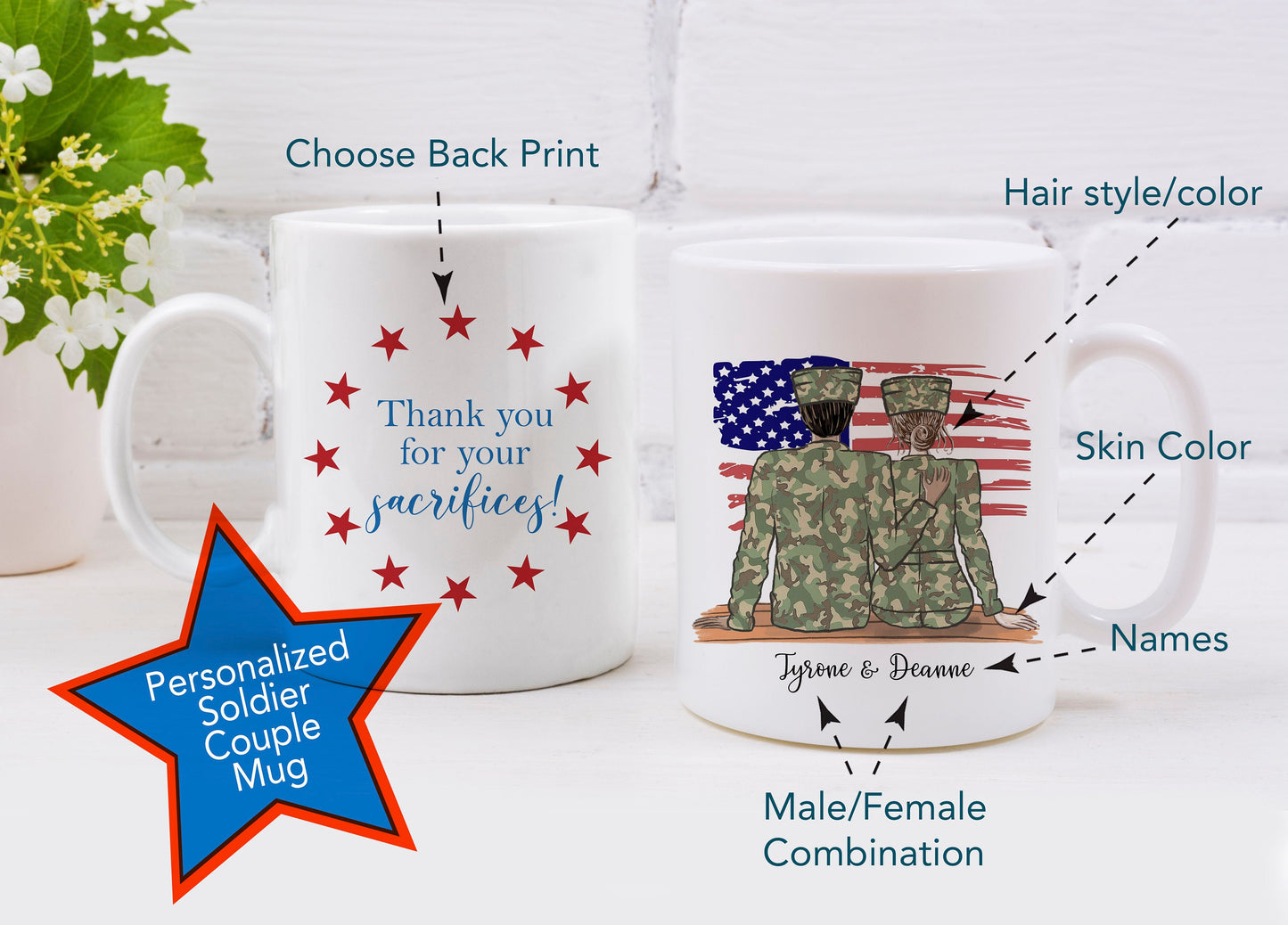 Personalized Soldier Couple Mug - Military Couple Gift - Soldier Coffee Mug - Customizable Mug - Couple Mug - Soldiers - Military Mug