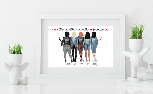 Five Best Friends Print, Customized Best Friends Print, Friendship Print, Friendship Gift, Best Friends Gift, Best Friends Keepsakes
