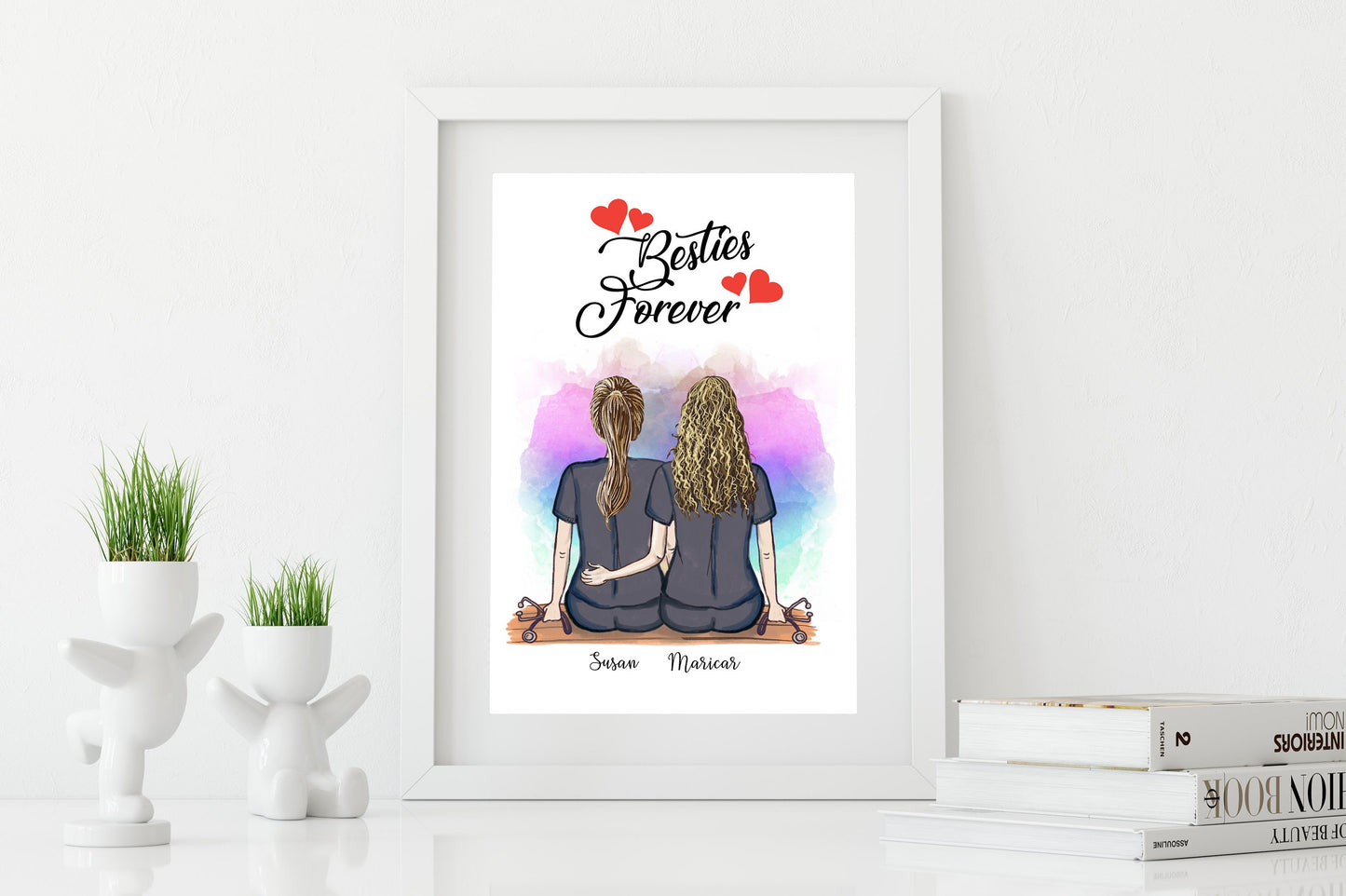 Two Nurses Customized Print, Personalized Nurse Best Friend Print - Nursing Gift - Nurse Print - Nurse Customizable - Male and Female Nurses