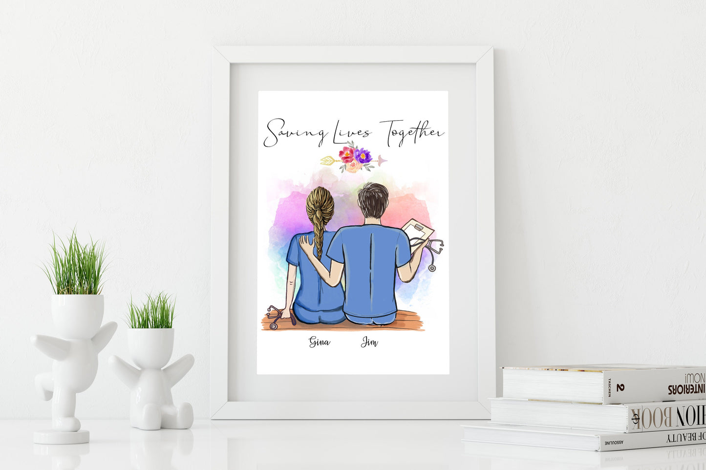 Nurse Couple Customized Print, Personalized Nurse Best Friend Print - Nurse Gift - Nurse Print - Nurse Customizable - Male and Female Nurses