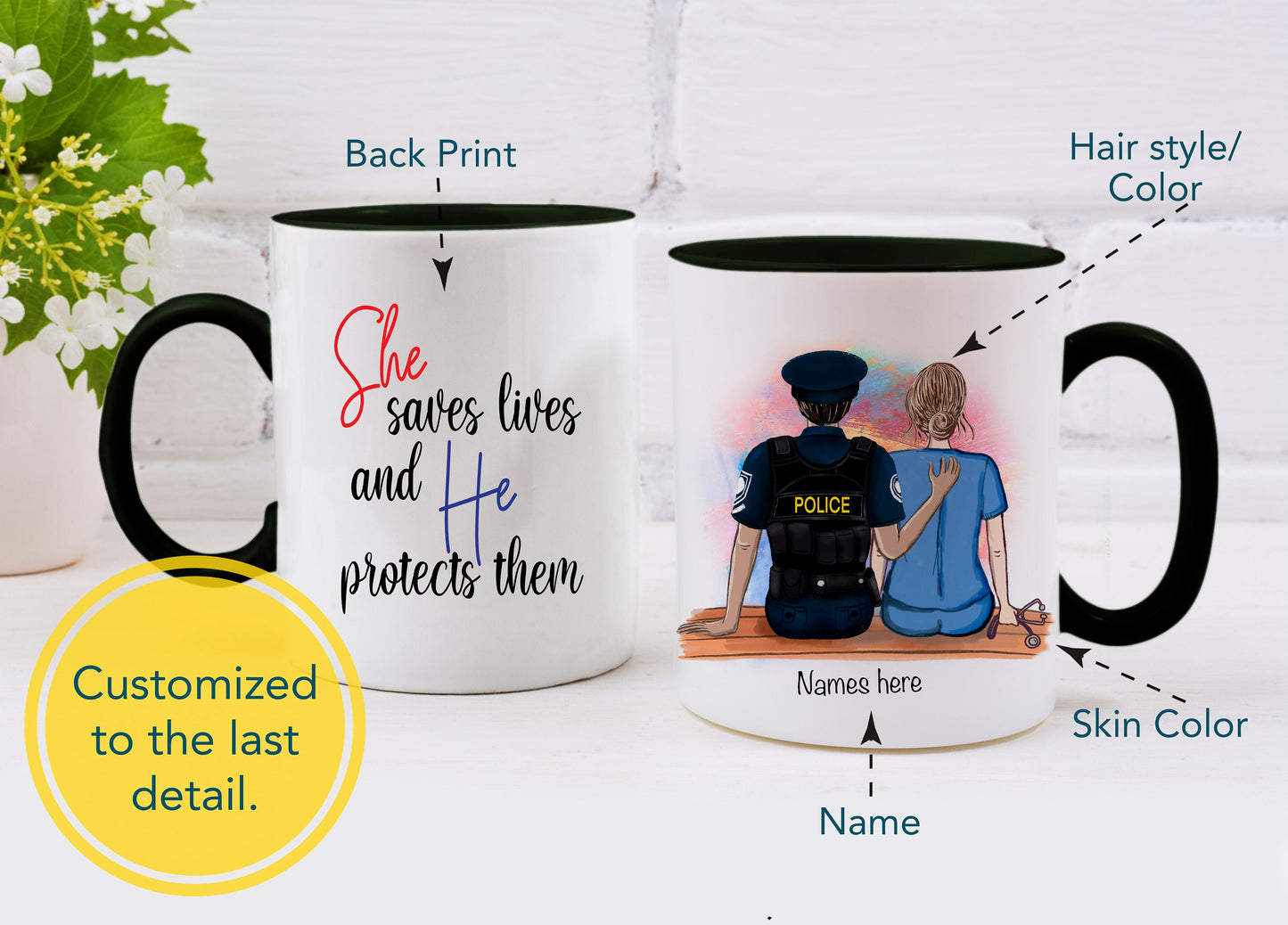 Nurse and Police Couple Mug -  Nurse Gift - Police Gift  - Nurse Mug - Police Mug - Customizable Mug - Couples Mug