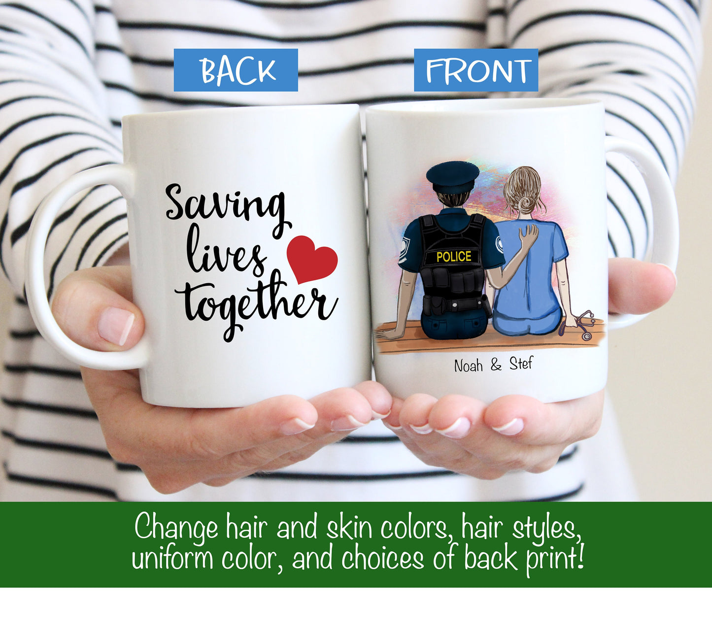 Nurse and Police Couple Mug -  Nurse Gift - Police Gift  - Nurse Mug - Police Mug - Customizable Mug - Couples Mug