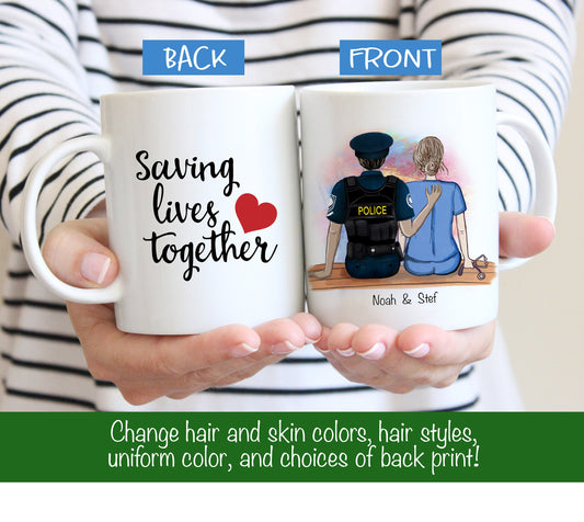 Nurse and Police Couple Mug -  Nurse Gift - Police Gift  - Nurse Mug - Police Mug - Customizable Mug - Couples Mug
