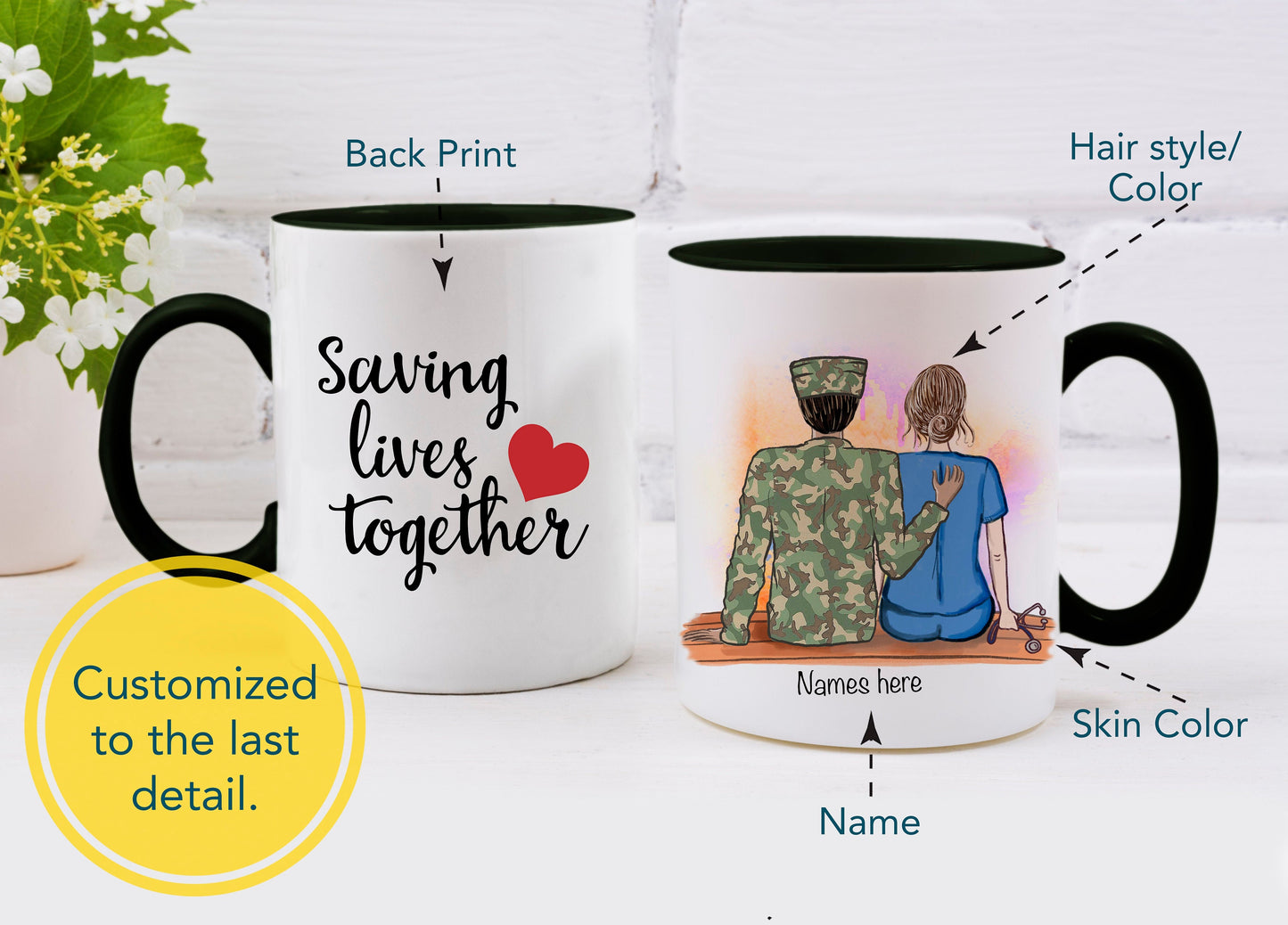 Soldier and Nurse Couple Mug -  Nurse Gift - Soldier Gift  - Nurse Mug - Military Mug - Customizable Mug - Couple Mug