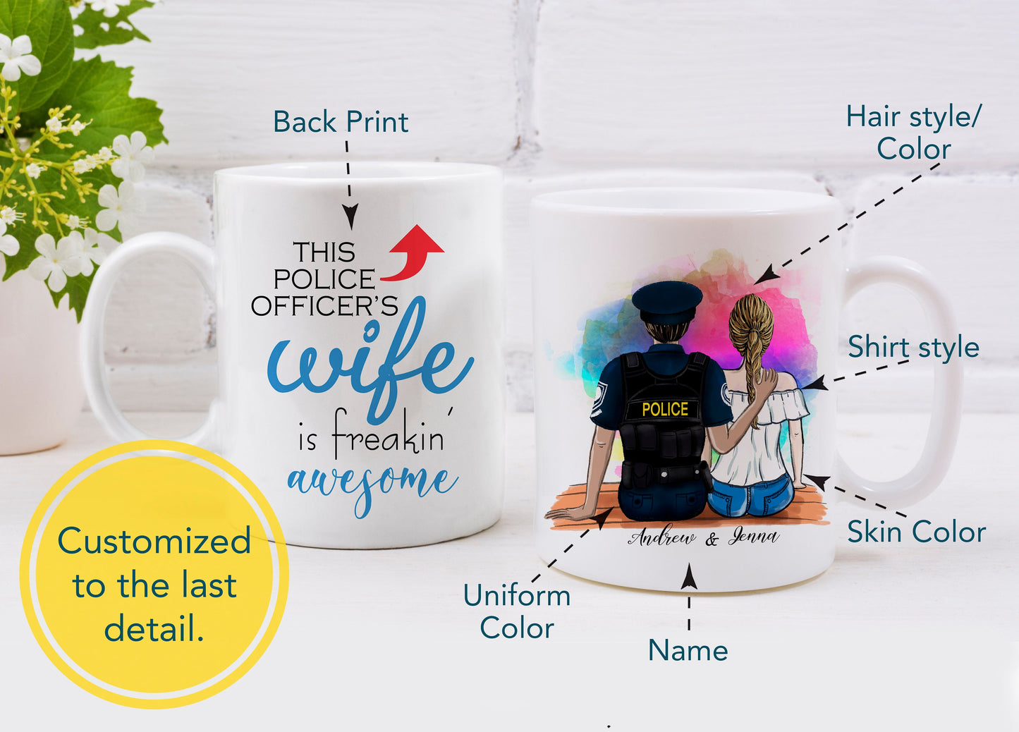 Customized Police Couple Mug -  Police Wife Mug - Police Wife Gift - Police Husband - Proud Police Wife - Customizable Mug - Couples Mug