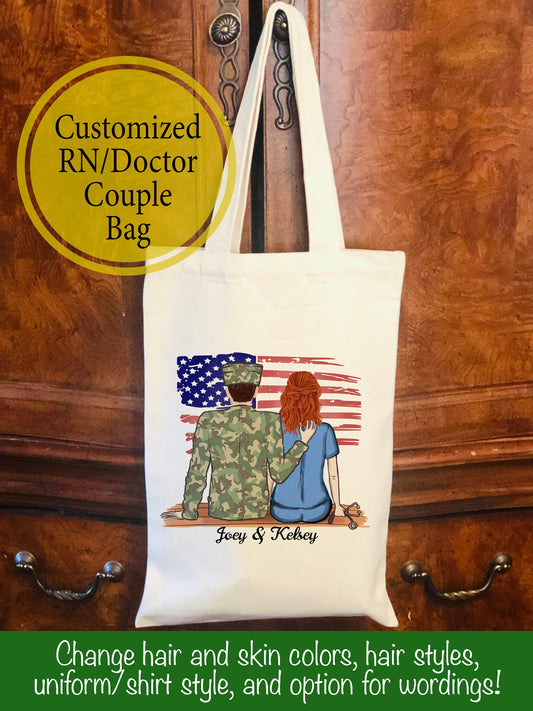 Personalized RN and Soldier Canvas Bag -  Canvas Bag - Nurse Gift - Soldier Gift  - Police Mug - Personalized Canvas Bag - Couples Bag