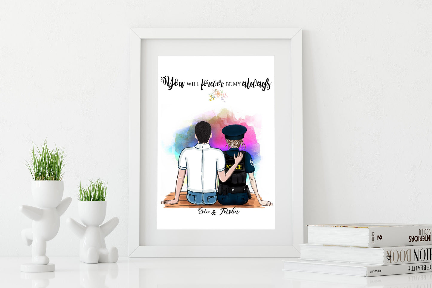 Customized Police Wife Couple Print, Personalized Police Couple Print - Police Wife Gift - Police Wife Print - Unframed