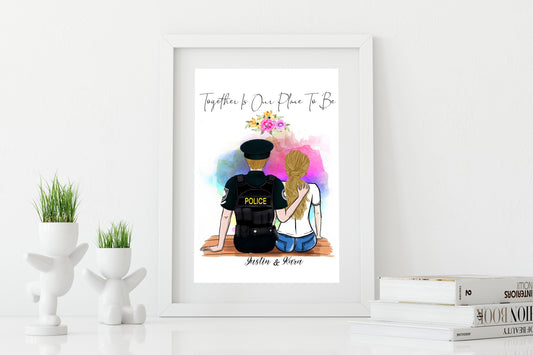 Customized Police Wife Couple Print, Personalized Police Couple Print - Police Wife Gift - Police Wife Print - Unframed