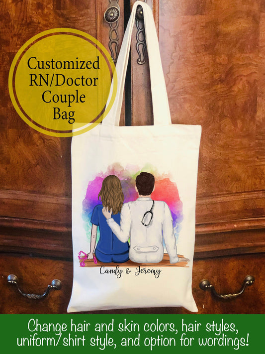 Personalized RN and Doctor Canvas Bag -  Canvas Bag - Nurse Gift - Doctor Gift  -  Personalized Canvas Bag - Couples Bag