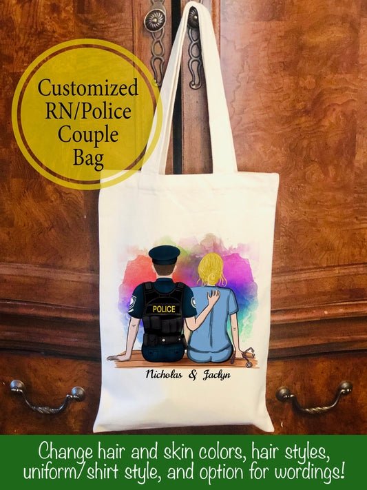 RN and Police Canvas Bag -  Nurse Bag - Canvas Bag - Nurse Gift - Police Gift  - Police Mug - Personalized Canvas Bag - Couples Bag
