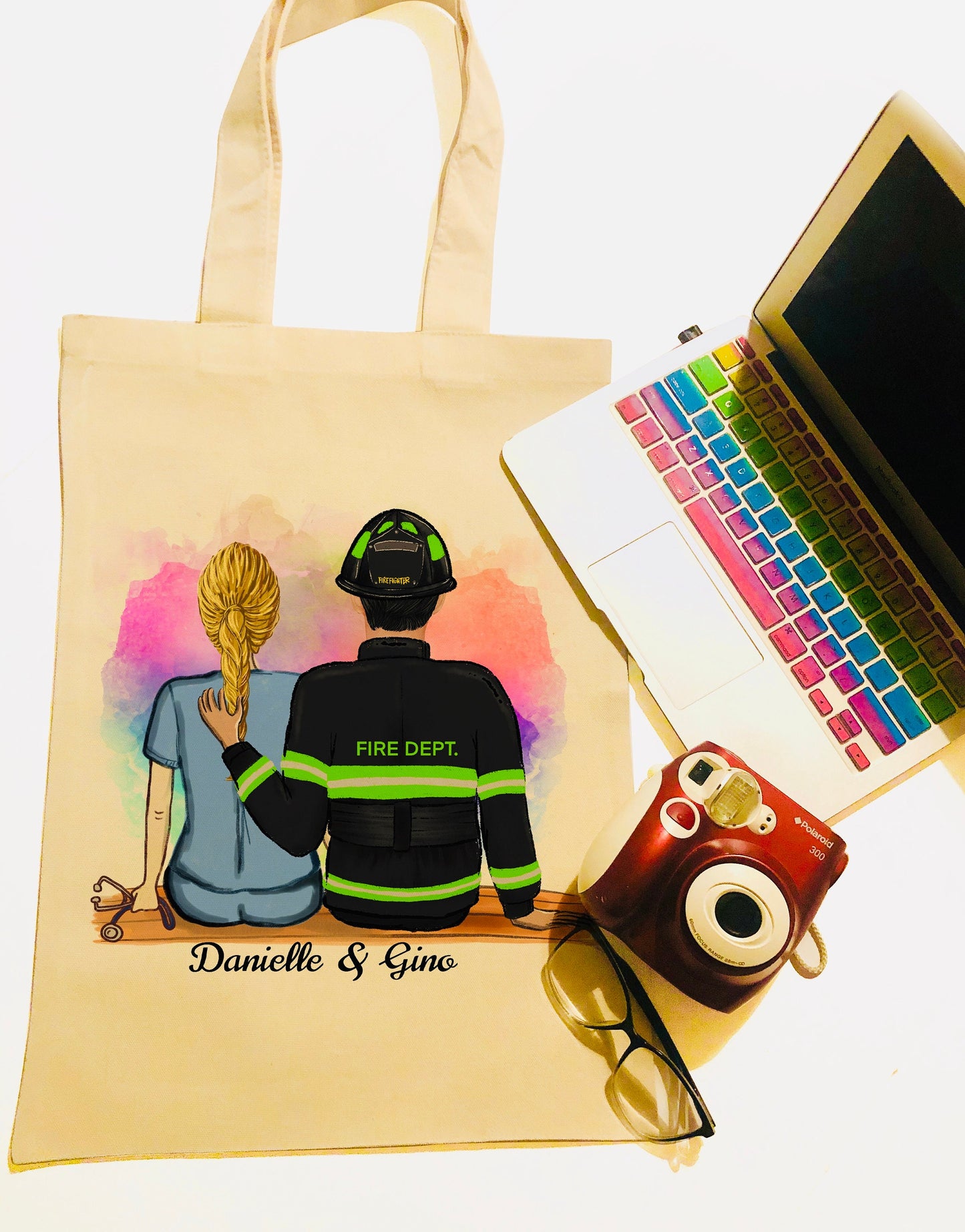 Personalized RN and Firefighter Canvas Bag -  Canvas Bag - Nurse Gift - Firefighter Gift  -  Personalized Canvas Bag - Couples Bag