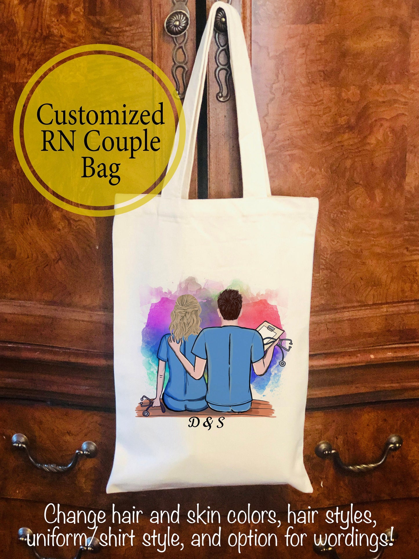 Personalized RN Couple Canvas Bag -  Canvas Bag - Nurse Couple Gift  -  Nurse Gift - Personalized Canvas Bag - Couples Bag