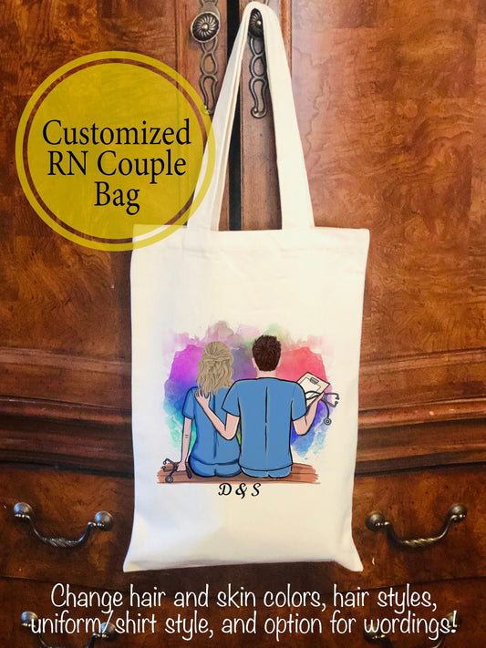 Personalized RN Couple Canvas Bag -  Canvas Bag - Nurse Couple Gift  -  Nurse Gift - Personalized Canvas Bag - Couples Bag