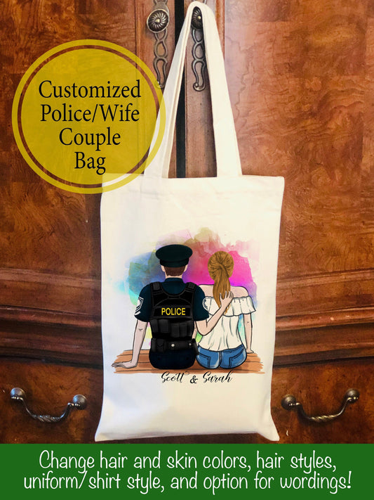 Personalized  Police Couple Canvas Bag -  Police Wife Bag - Police Wife Gift - Police Husband - Customizable Canvas Bag - Couples Bag