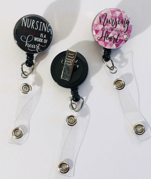 Nurse Badge Reel, Nursing is a work of heart, RN Retractable badge holder, ID Badge Reel, Nurse gift, Badge Reel, Rn Badge holder